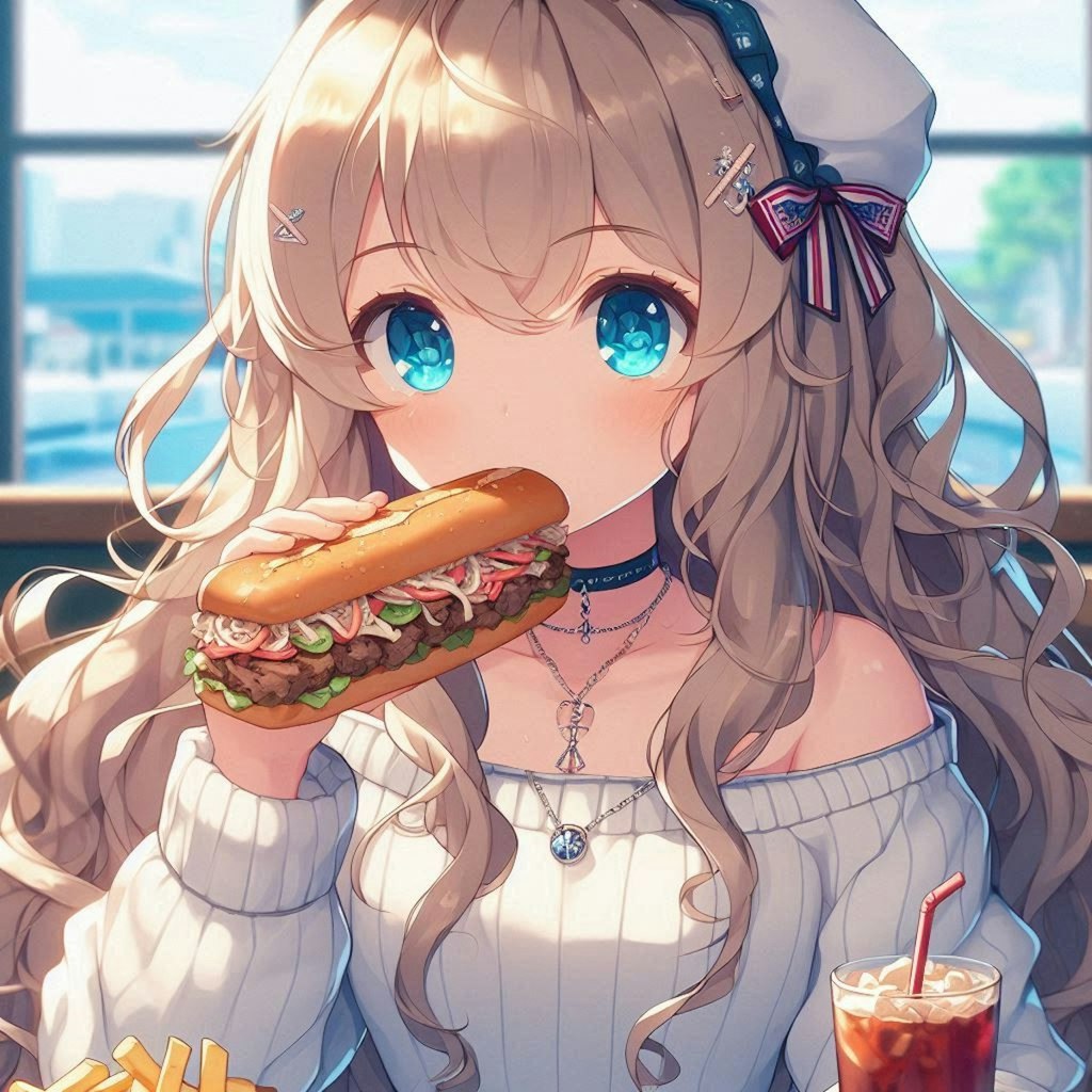 フィリーチーズステーキを食べる小さな女の子