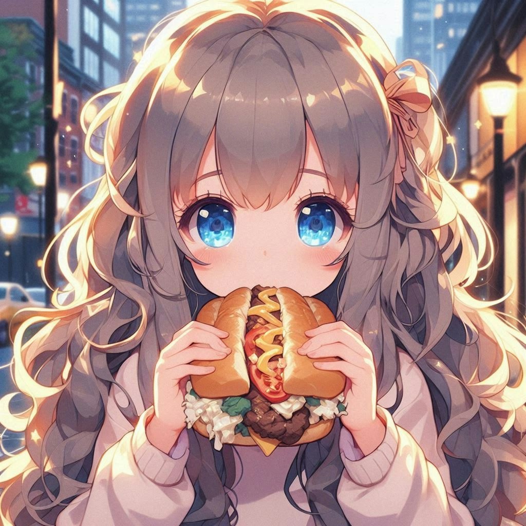 フィリーチーズステーキを食べる小さな女の子