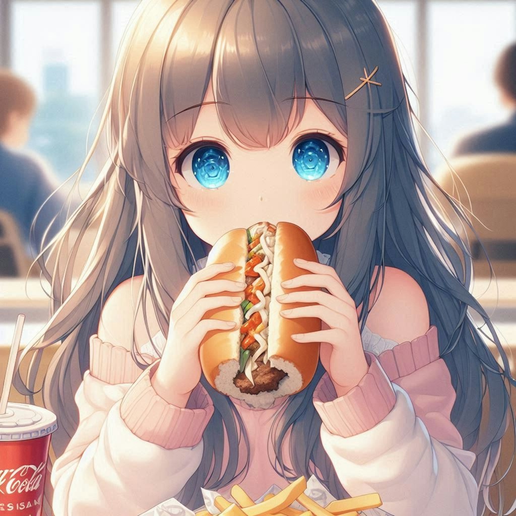 フィリーチーズステーキを食べる小さな女の子