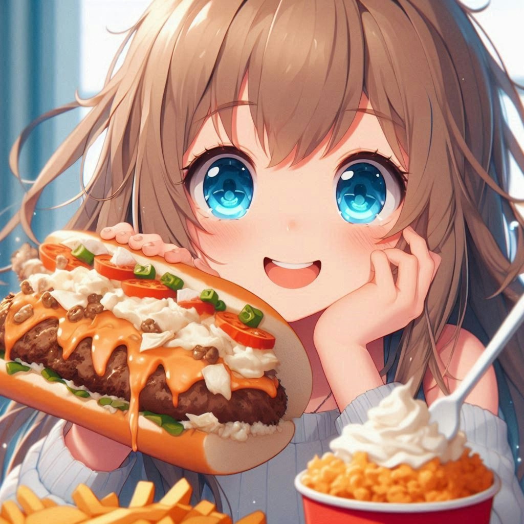 フィリーチーズステーキを食べる小さな女の子