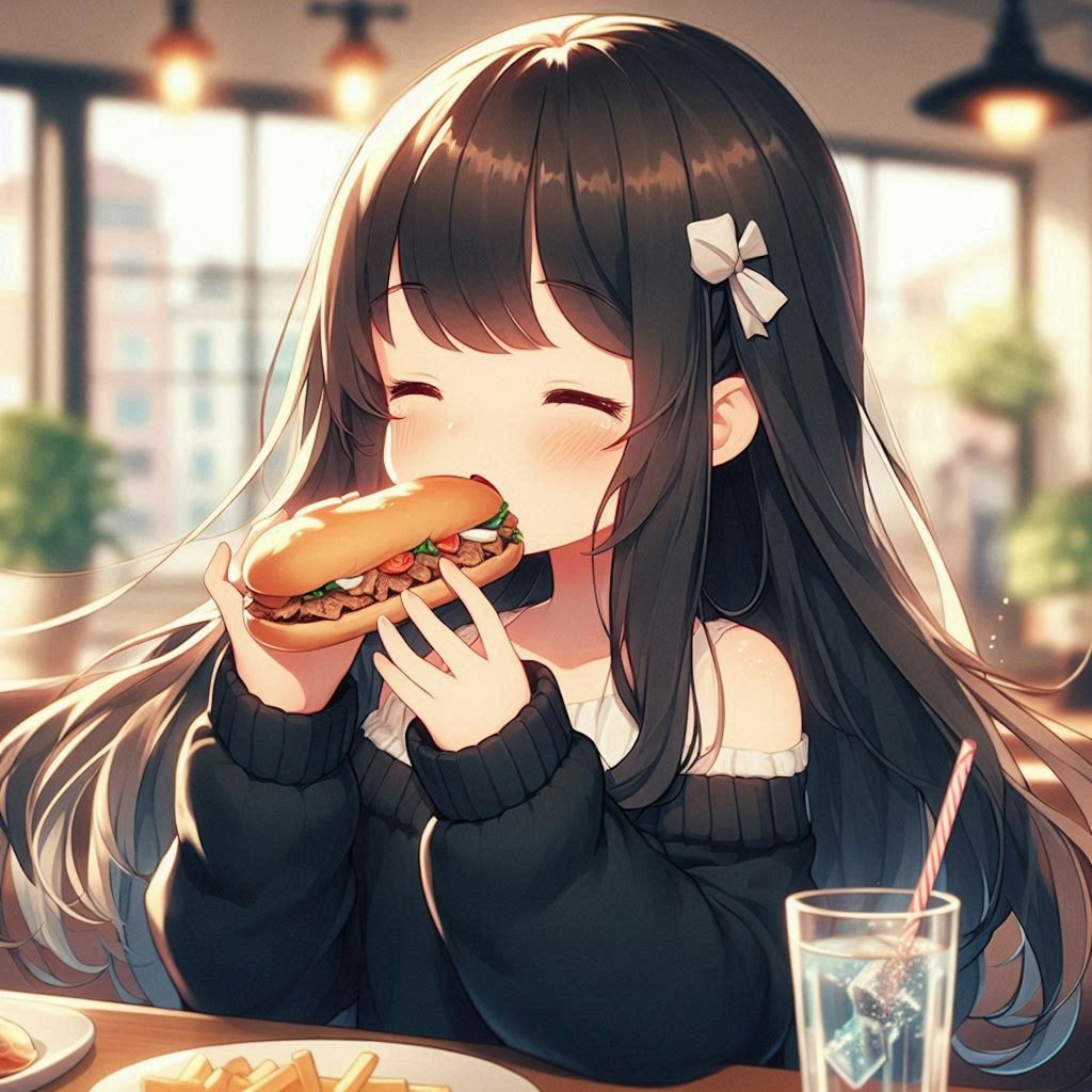 フィリーチーズステーキを食べる小さな女の子