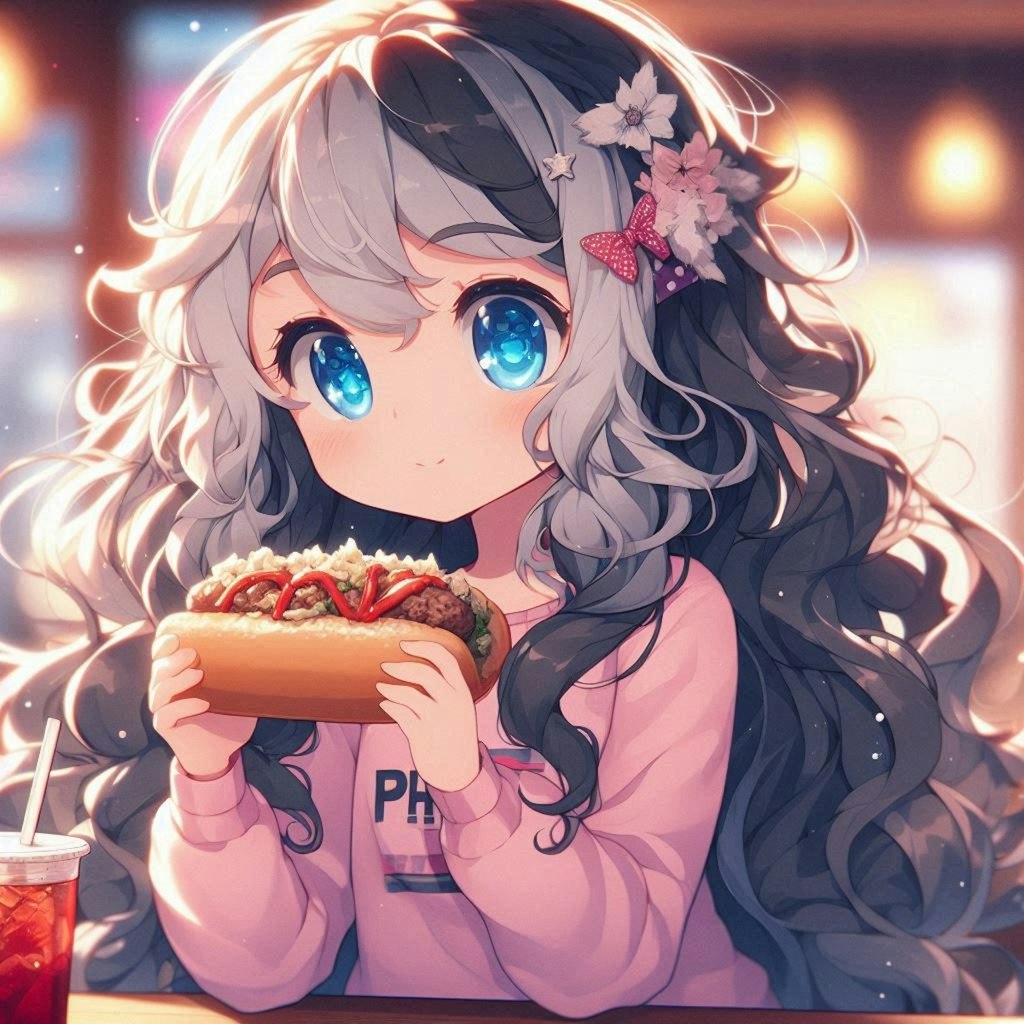 フィリーチーズステーキを食べる小さな女の子