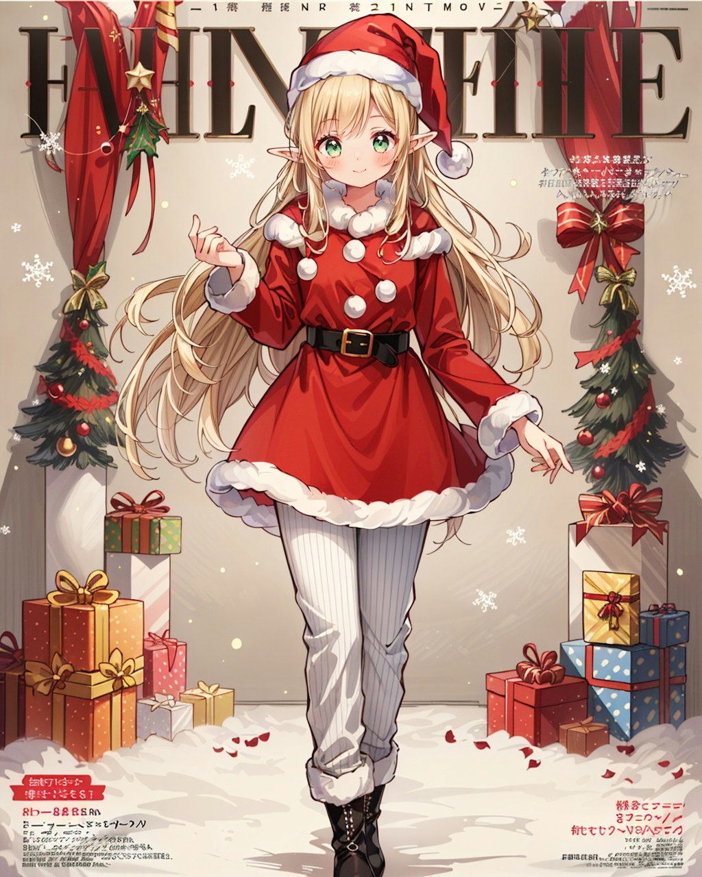 クリスマス衣装のファッション雑誌風エルフ魔女