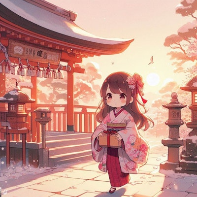 【DALL-E3】正月・元日に神社に初詣をする女の子