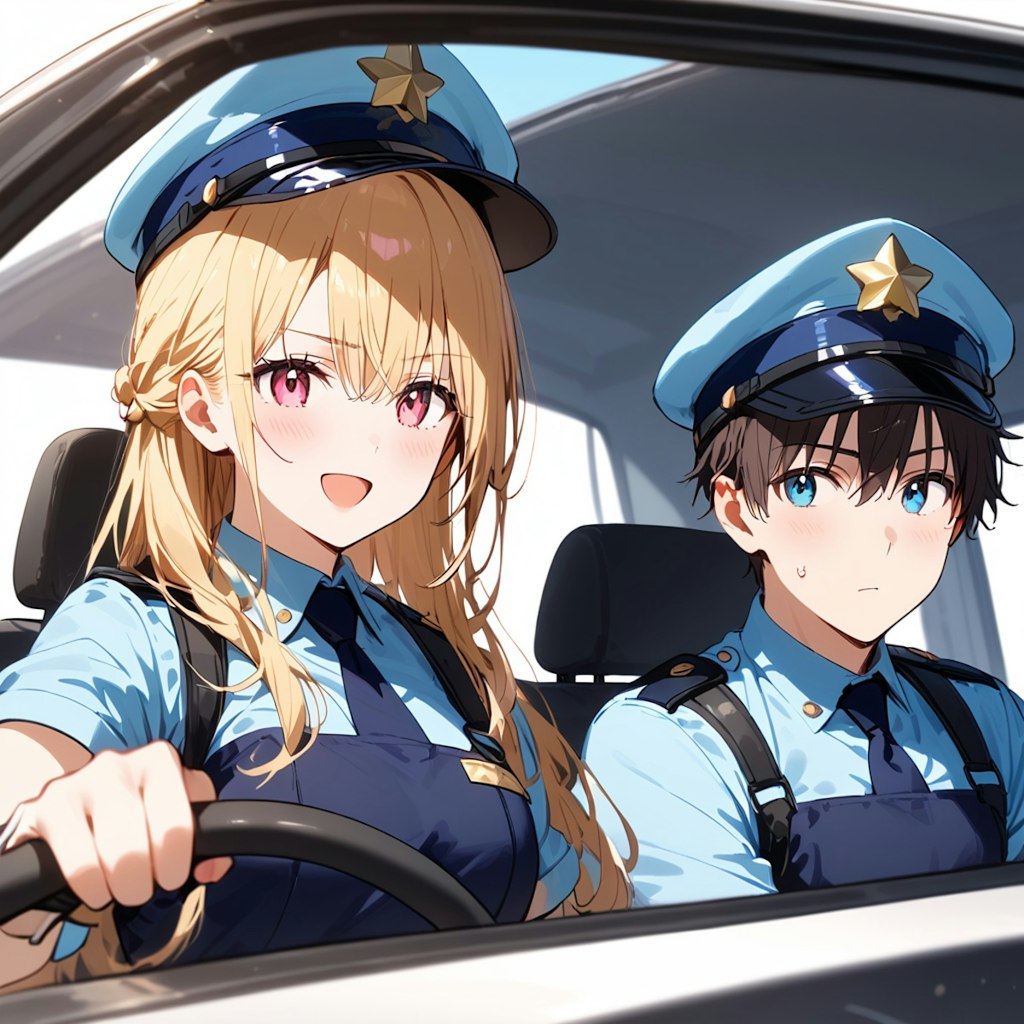 運転中の警察官カップル