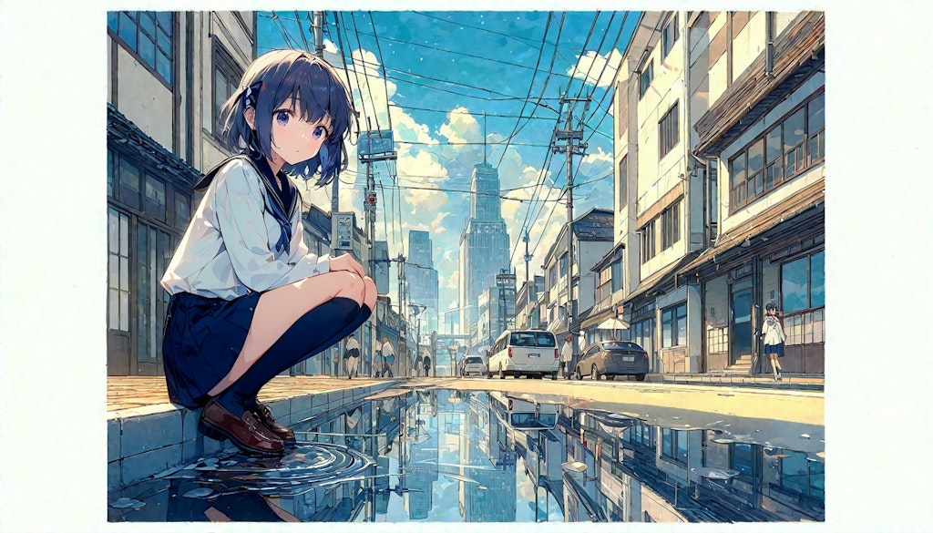 街と水たまり、少女230