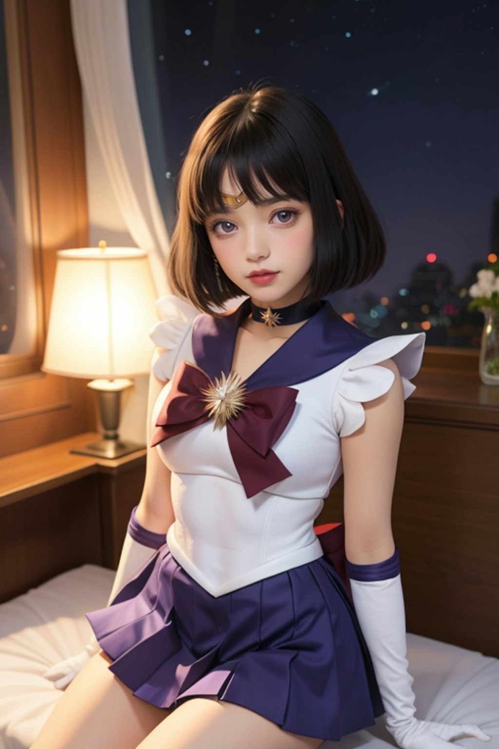 彼女にセーラー戦士のコスプレ(紫の子）