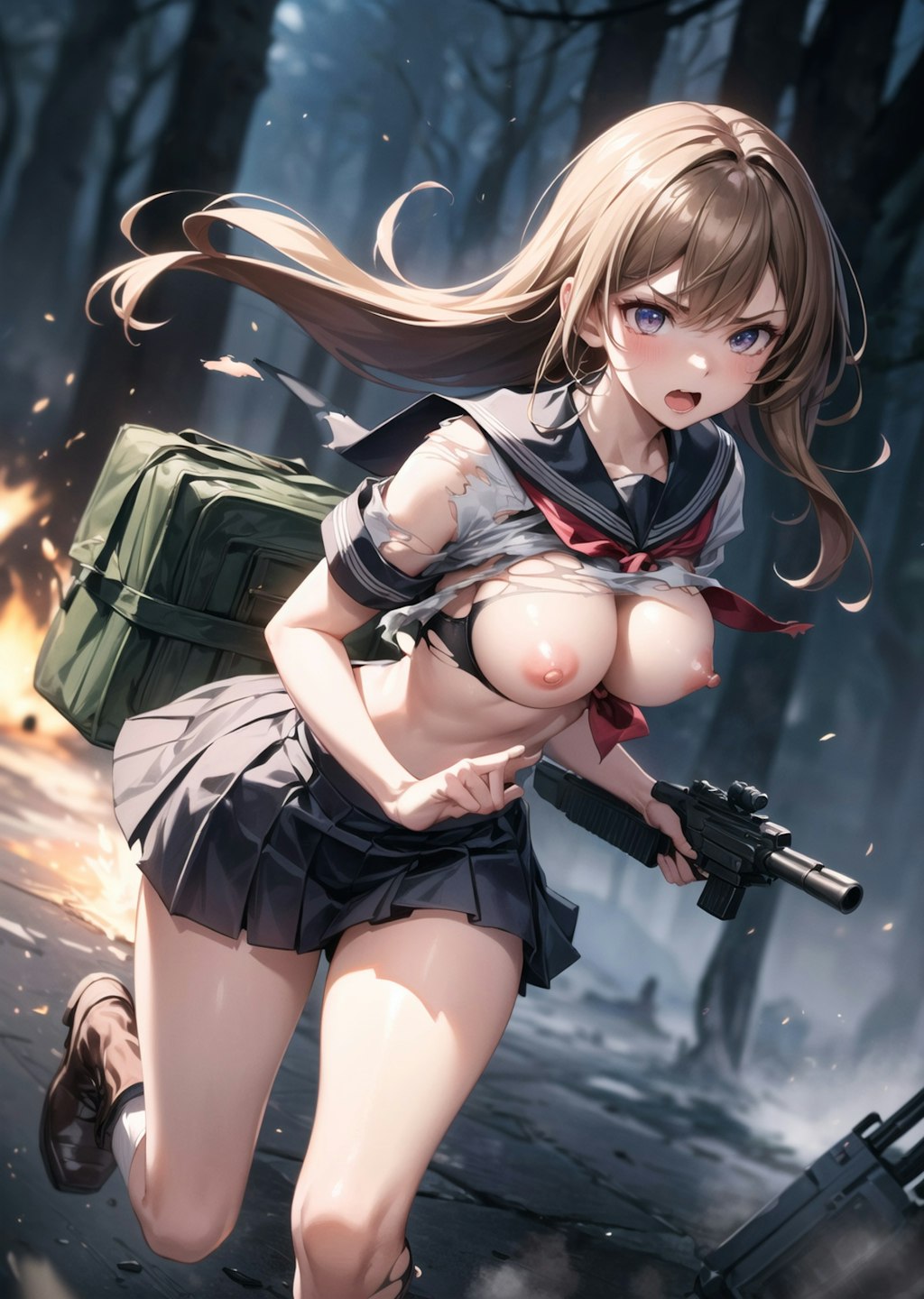 serafuku girl on battlefield