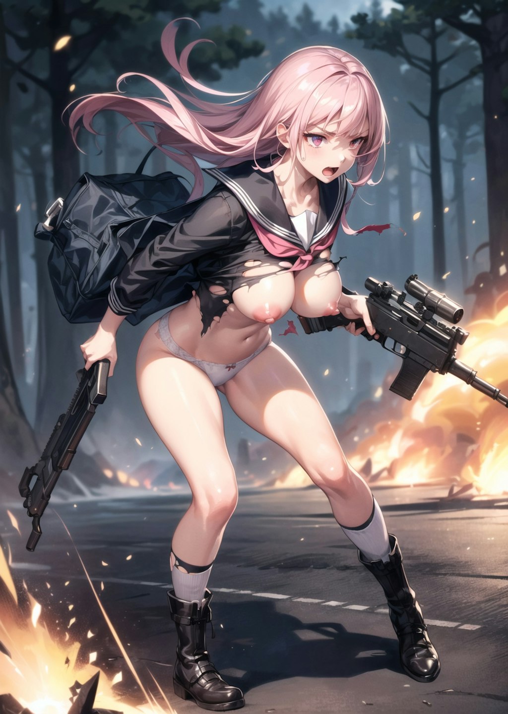 serafuku girl on battlefield