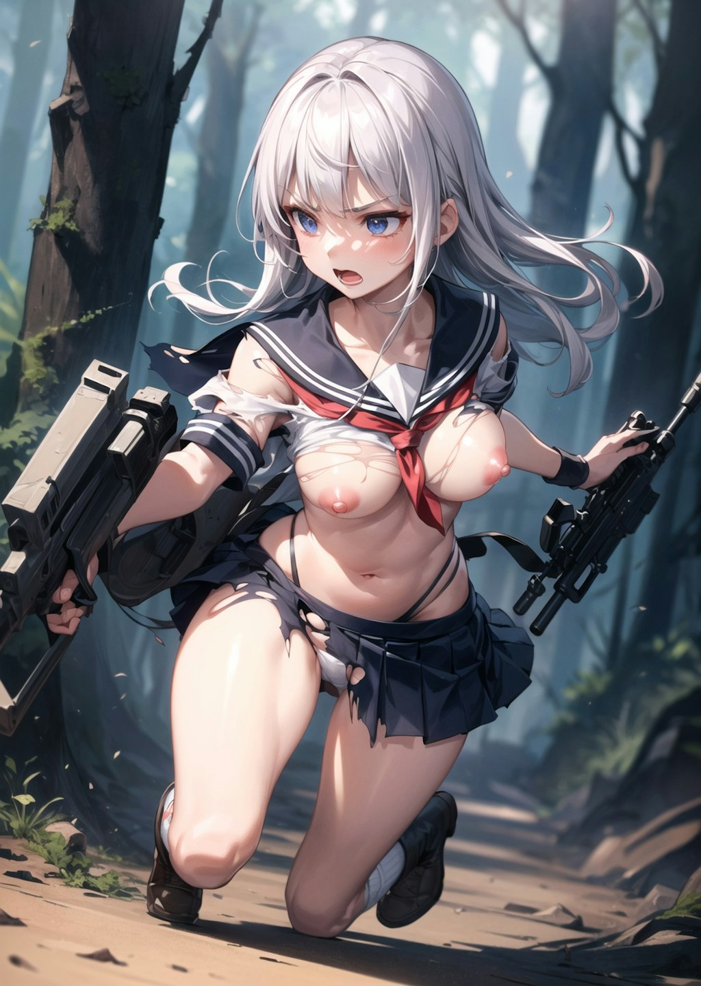 serafuku girl on battlefield