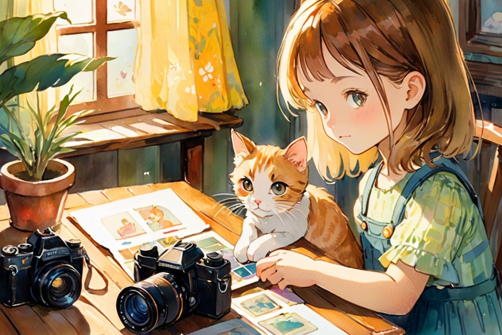 猫の写真を撮ってる女の子 2