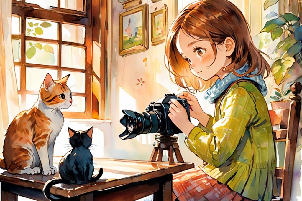 猫の写真を撮ってる女の子 2