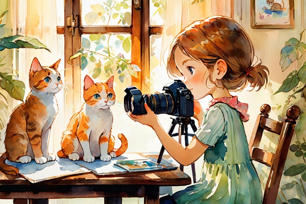 猫の写真を撮ってる女の子 2