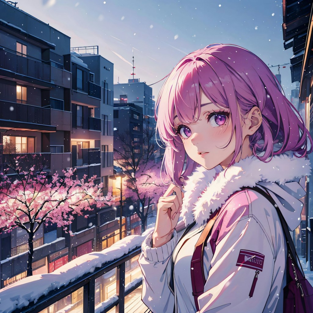 雪の日に桜が咲いた