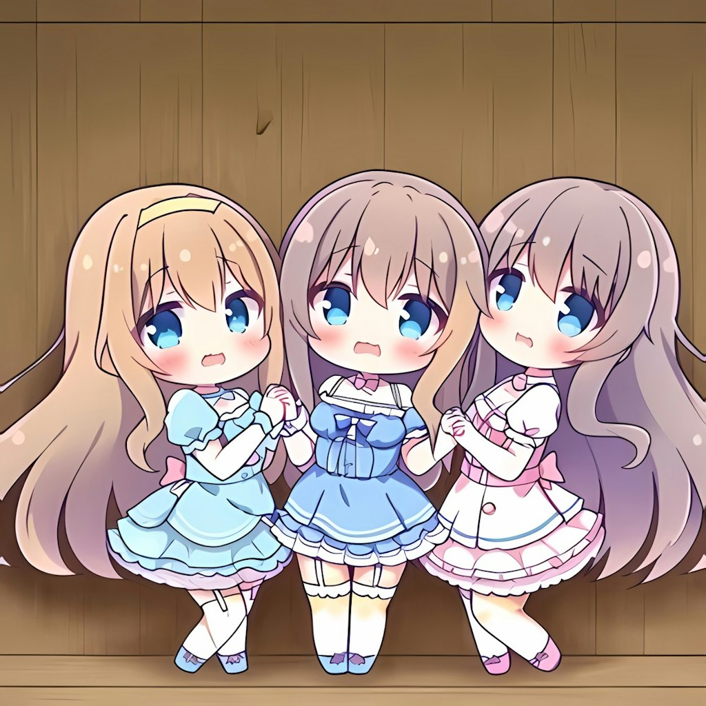 ちびキャラ3人娘さん　#過去絵と比べてみる