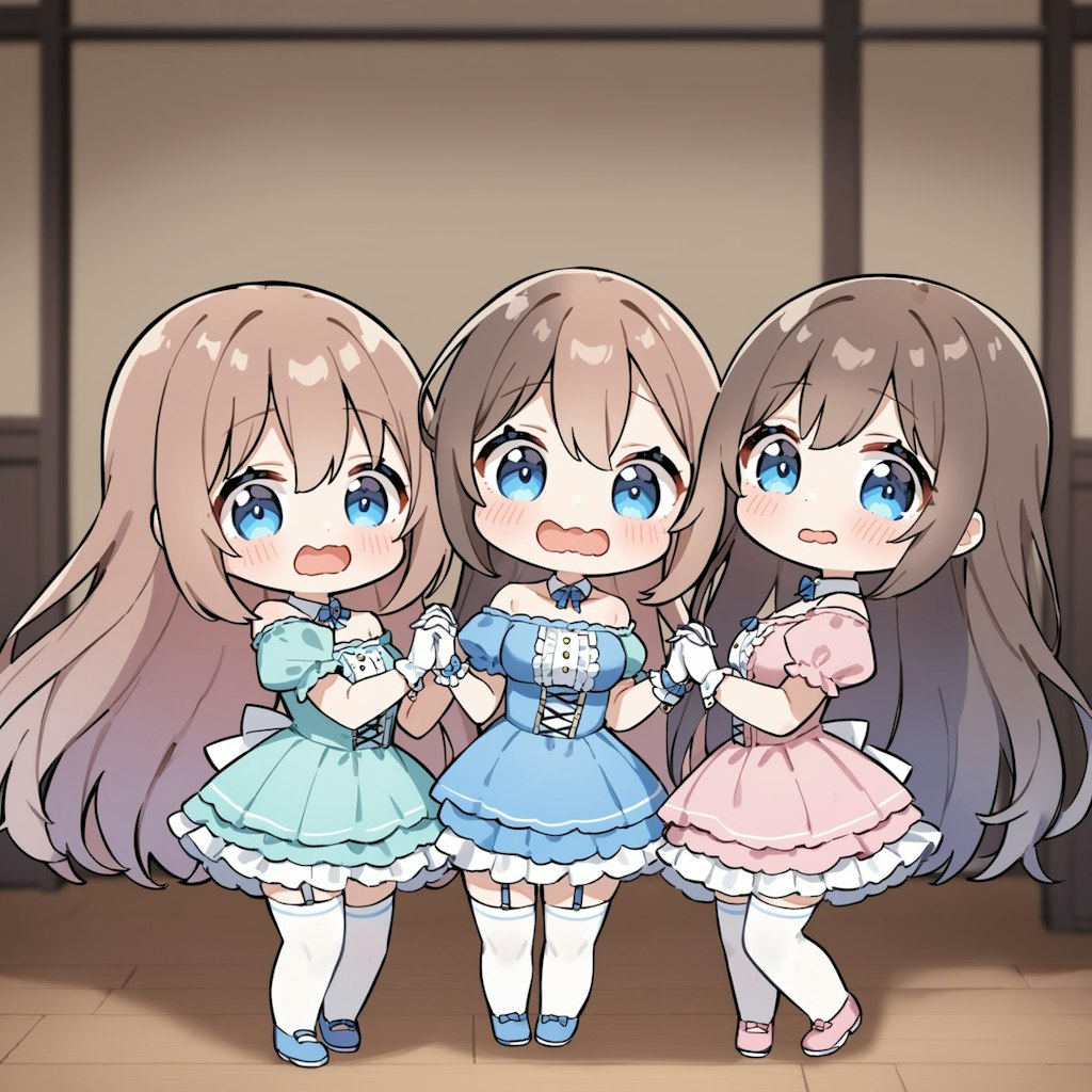 ちびキャラ3人娘さん　#過去絵と比べてみる