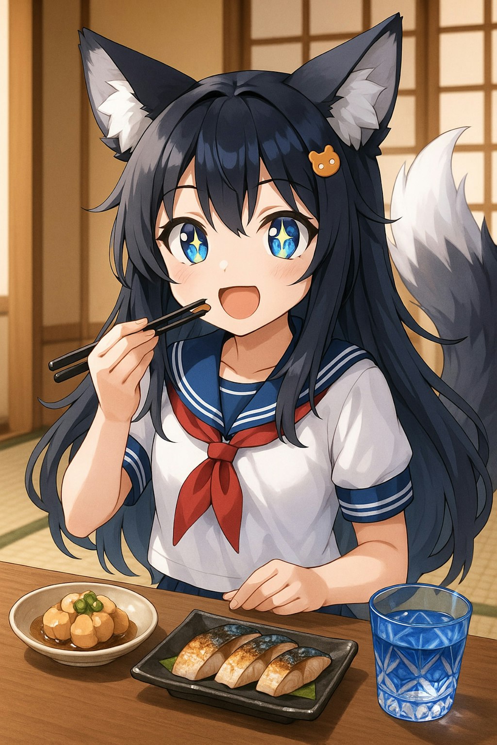 締め鯖を味わう織慈ナルヨちゃん
