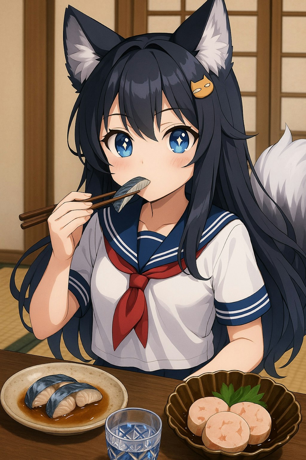 締め鯖を味わう織慈ナルヨちゃん