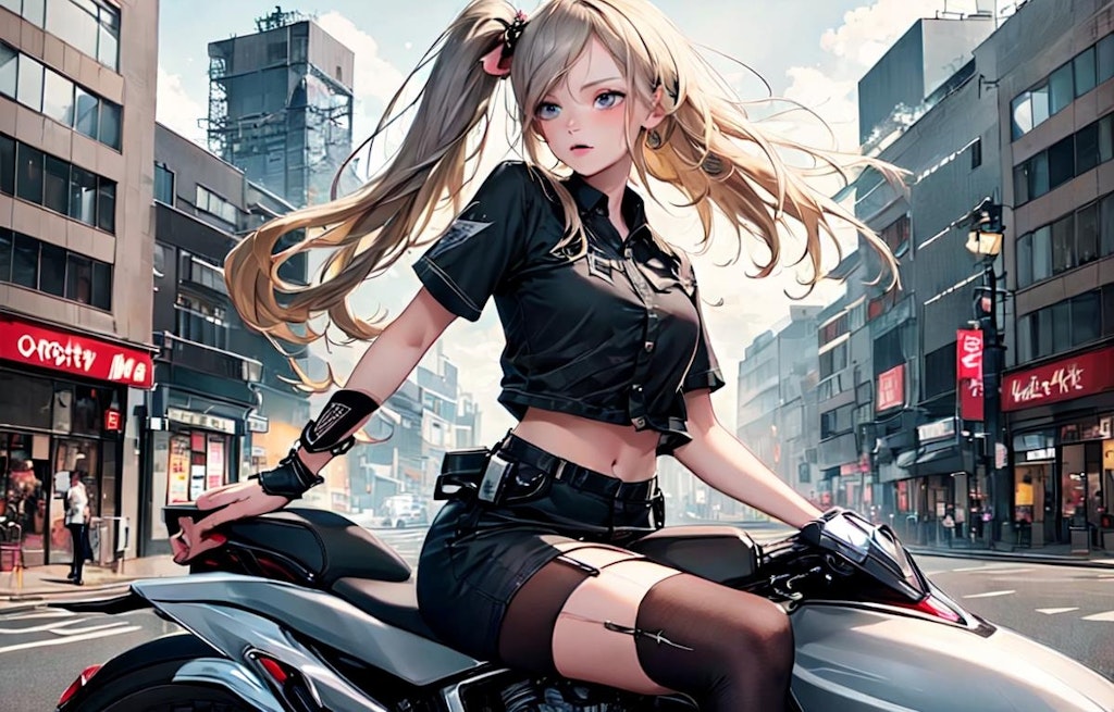 バイクらしき何かに乗る金髪少女