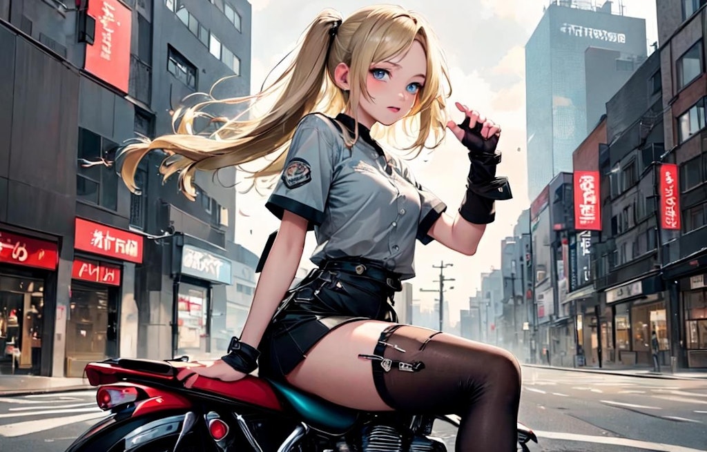 バイクらしき何かに乗る金髪少女