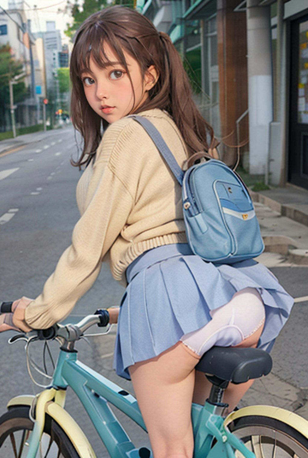 秋の自転車通学女子