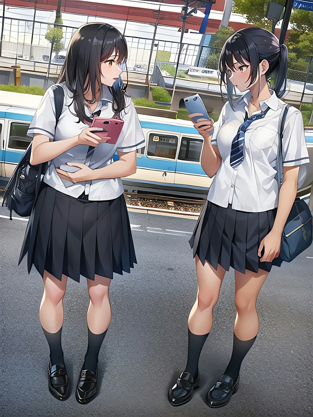 電車を待つ女子高生！