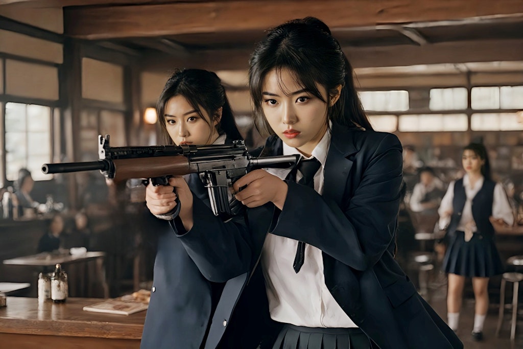 女子高生と機関銃