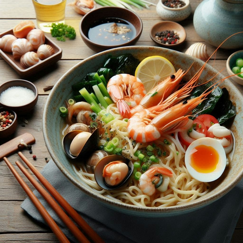 背景用seafood noodle