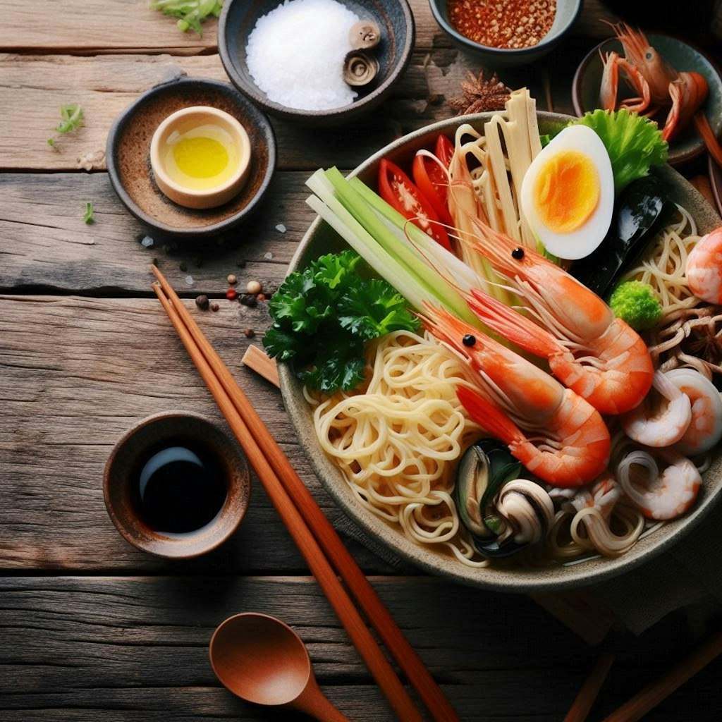 背景用seafood noodle