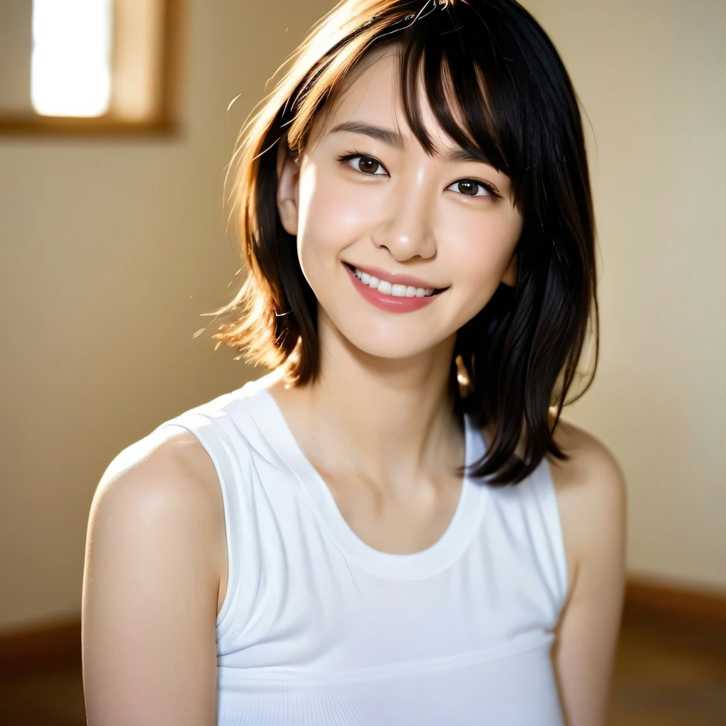 黒髪ロングでシャツの美女３