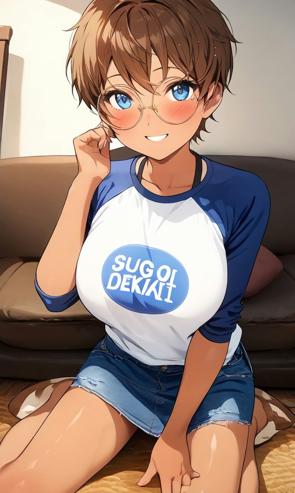 Tシャツ姿の眼鏡っ娘