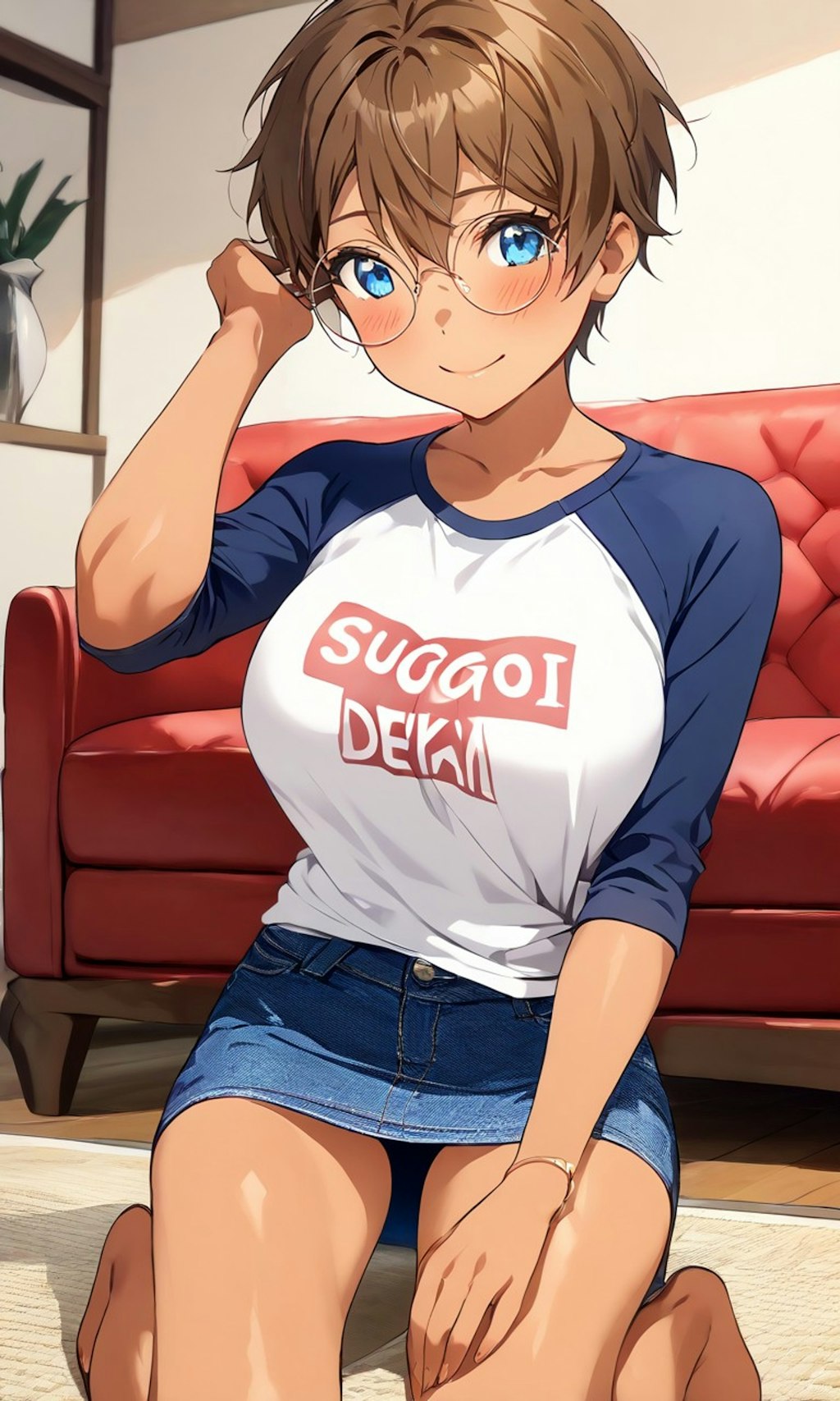 Tシャツ姿の眼鏡っ娘