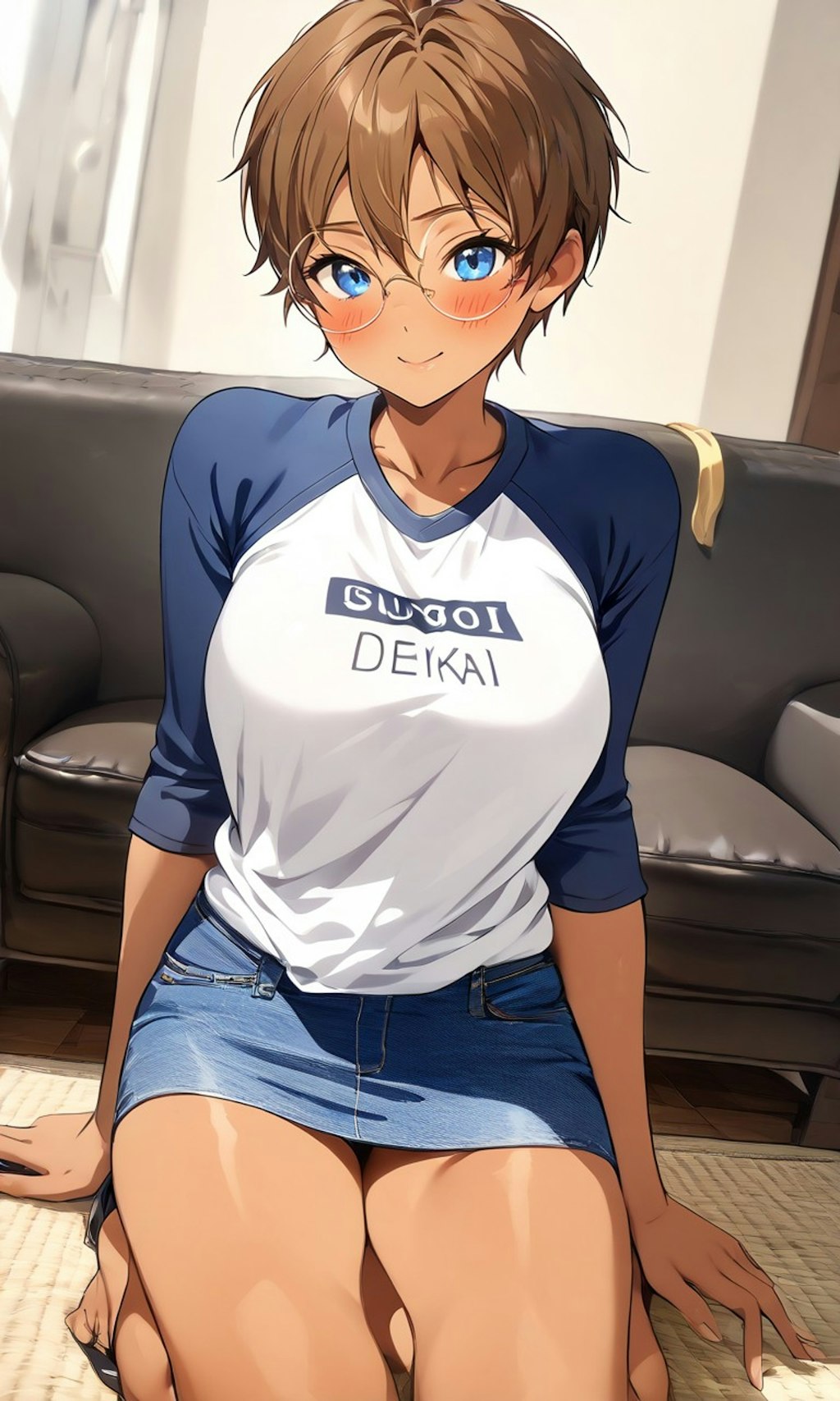 Tシャツ姿の眼鏡っ娘