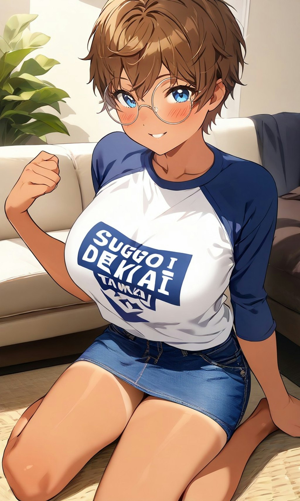 Tシャツ姿の眼鏡っ娘