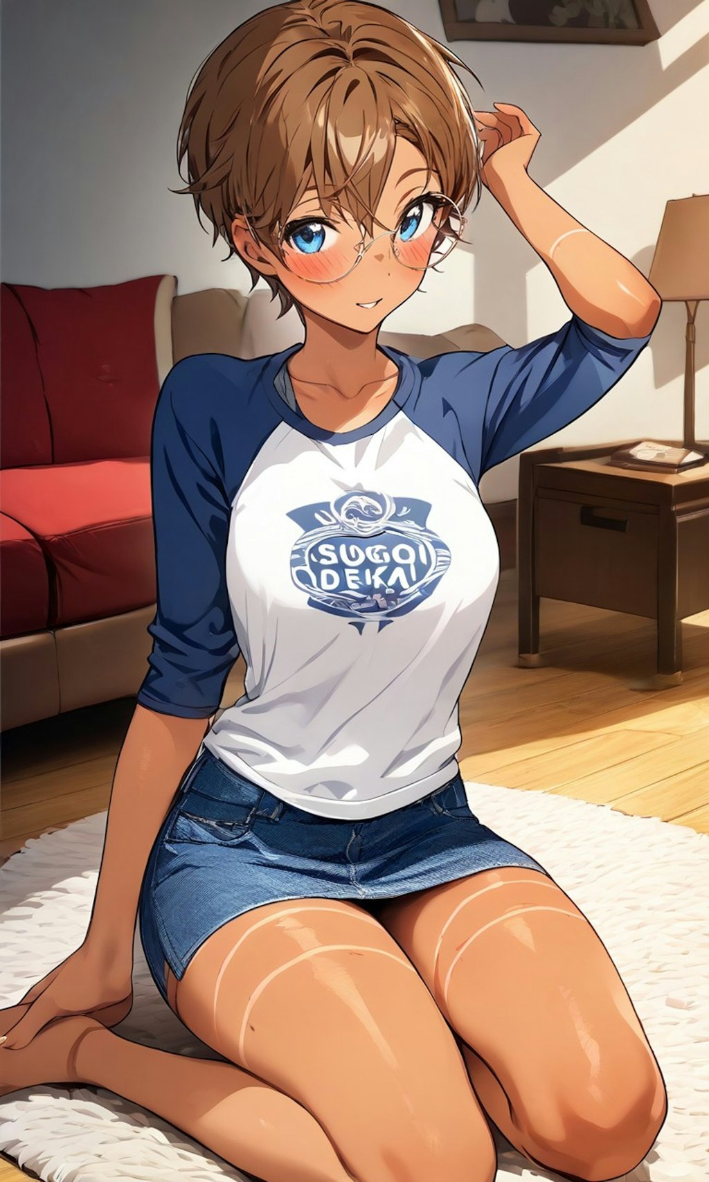 Tシャツ姿の眼鏡っ娘