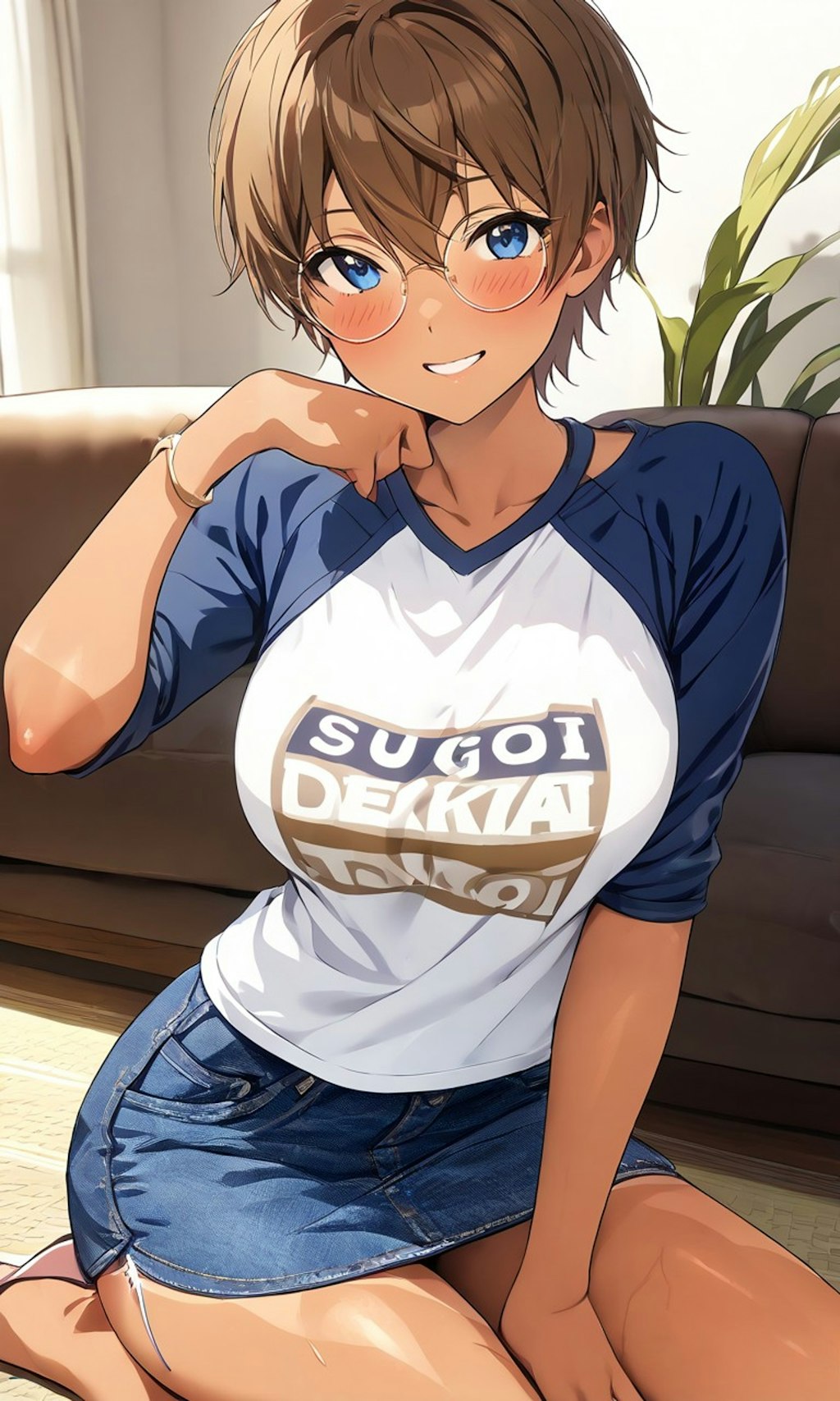 Tシャツ姿の眼鏡っ娘