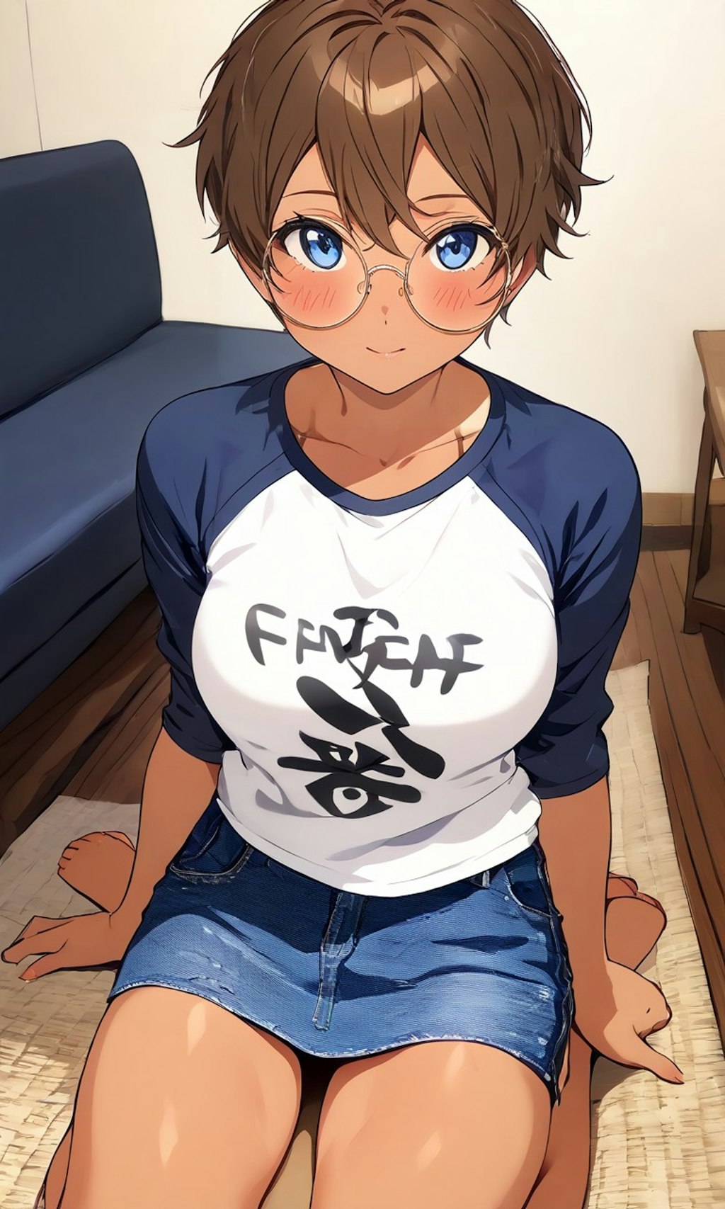 Tシャツ姿の眼鏡っ娘