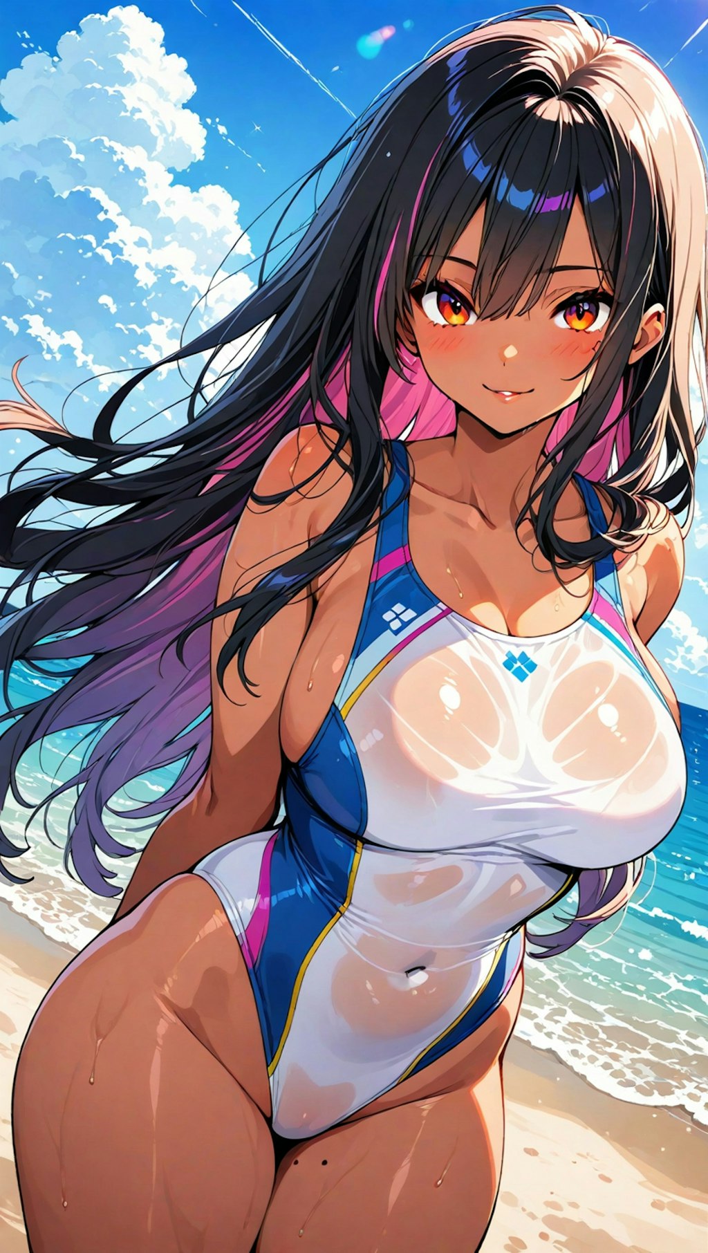 濡れ透け競泳水着褐色美女2