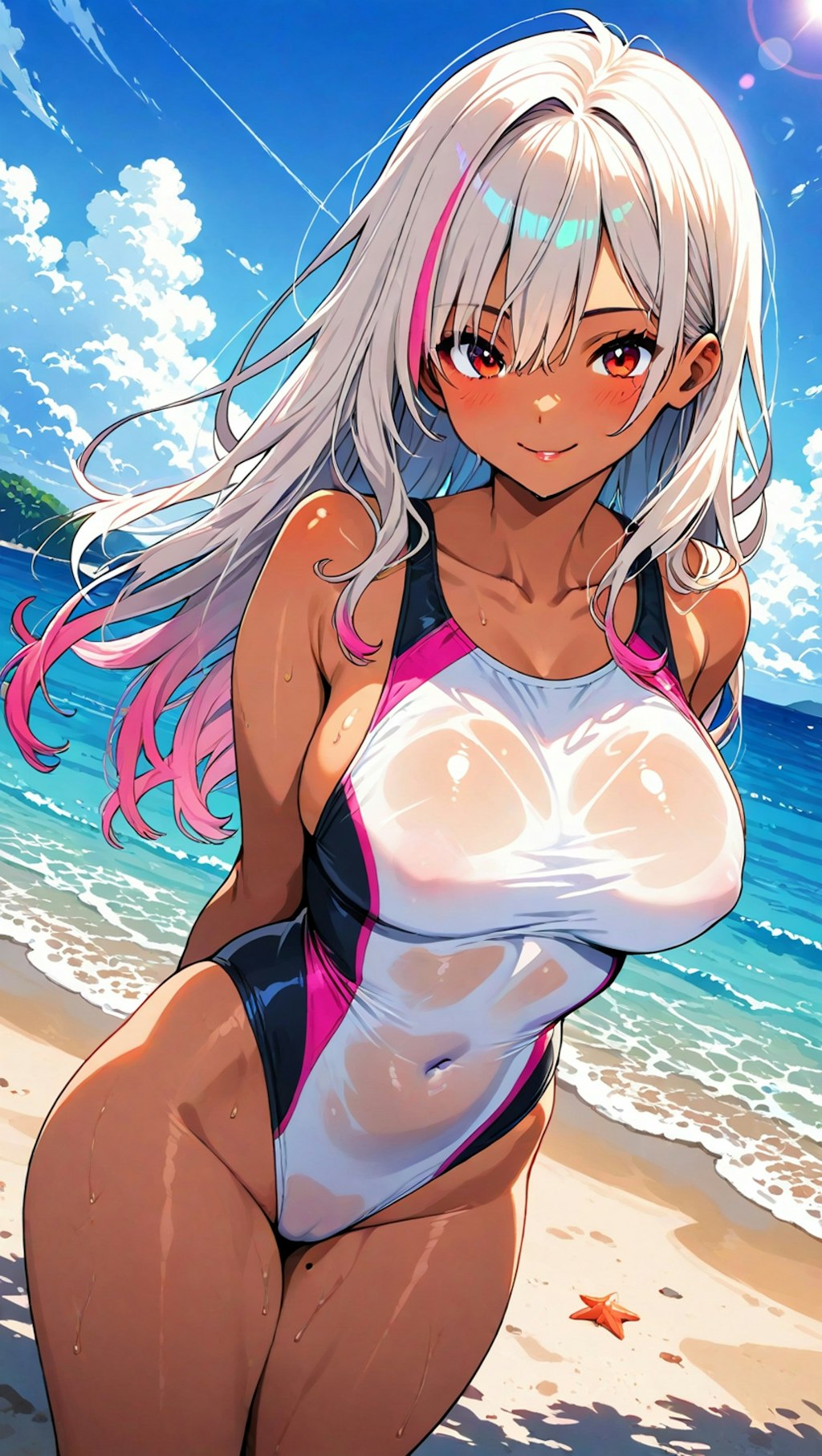 濡れ透け競泳水着褐色美女2
