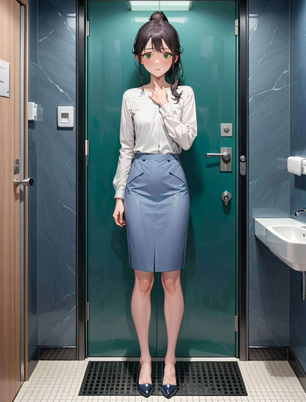 オフィスのトイレの個室で興奮している痴女