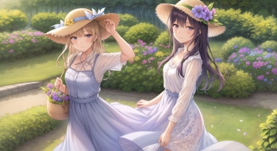 花咲くラベンダー畑の二人