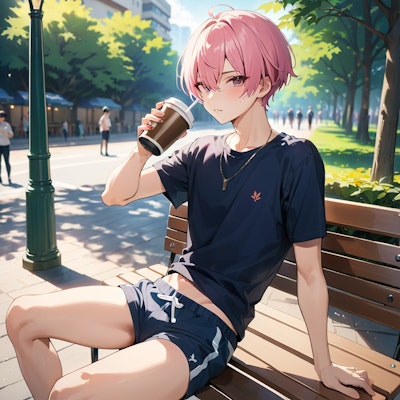 公園でコーヒーを飲む