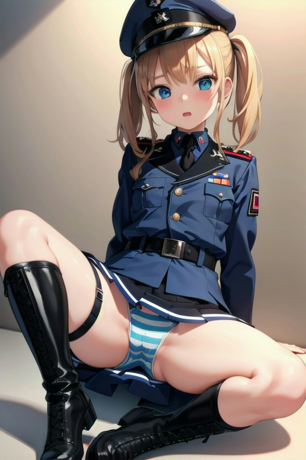 ツインテ縞パン軍服少女