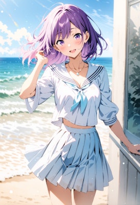 海へ：セーラー服の紫ちゃん