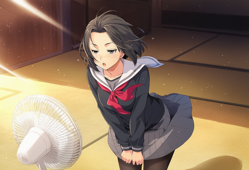 真夏の後輩ちゃんと扇風機