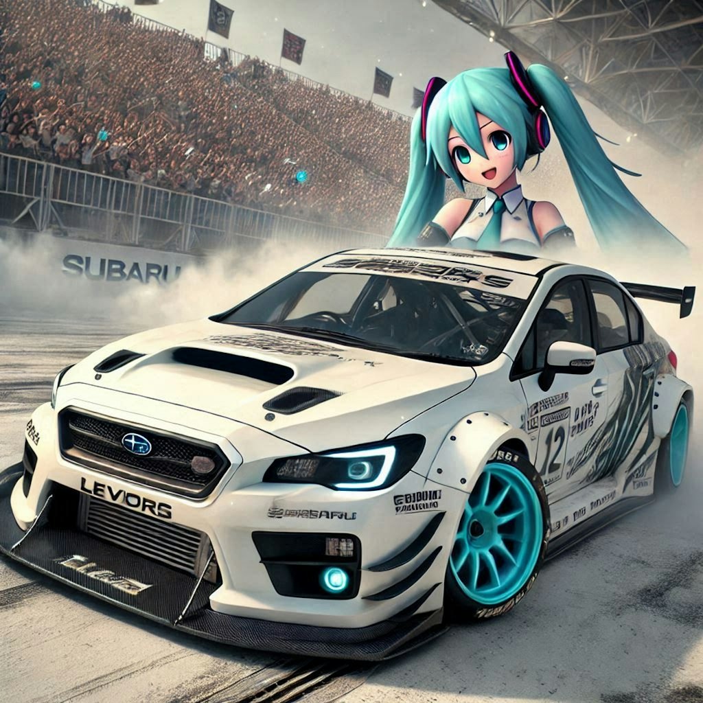 ホワイトカラーWRXS4のドリ車と初音ミク