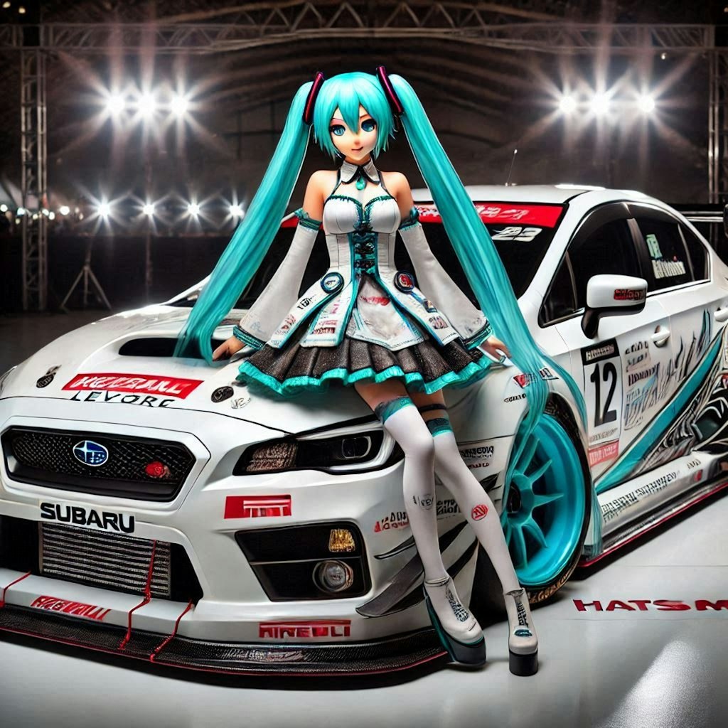 ホワイトカラーWRXS4のドリ車と初音ミク