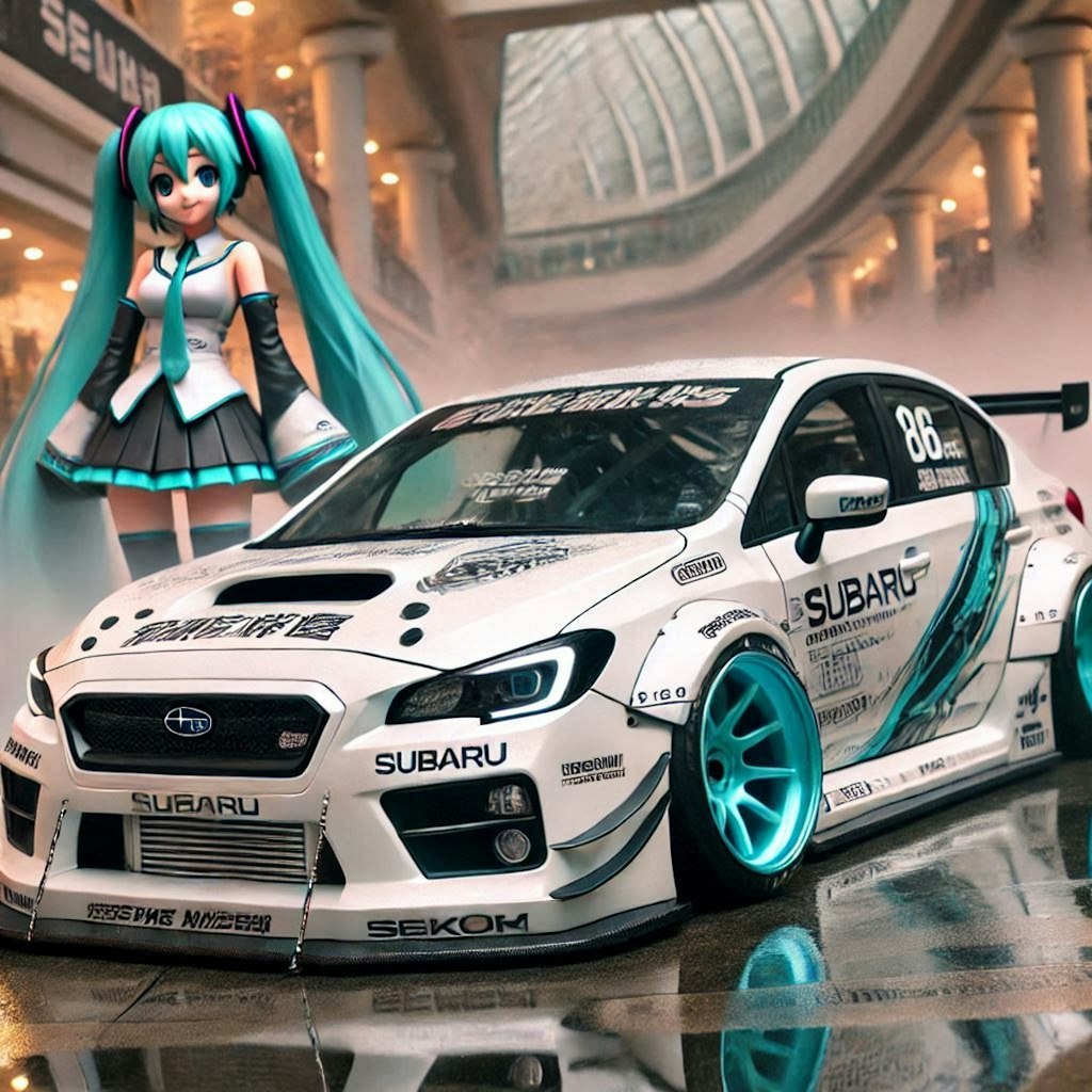 ホワイトカラーWRXS4のドリ車と初音ミク