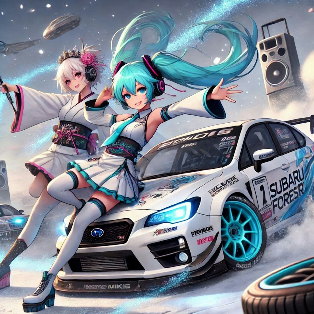 ホワイトカラーWRXS4のドリ車と初音ミク