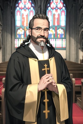 髭面の牧師さんも眼鏡三つ編み | の人気AIイラスト・グラビア